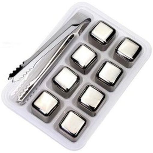 ست یخ استیل مکعبی 6 تکه همراه با انبر مدل Stainless Steel Ice Cubes