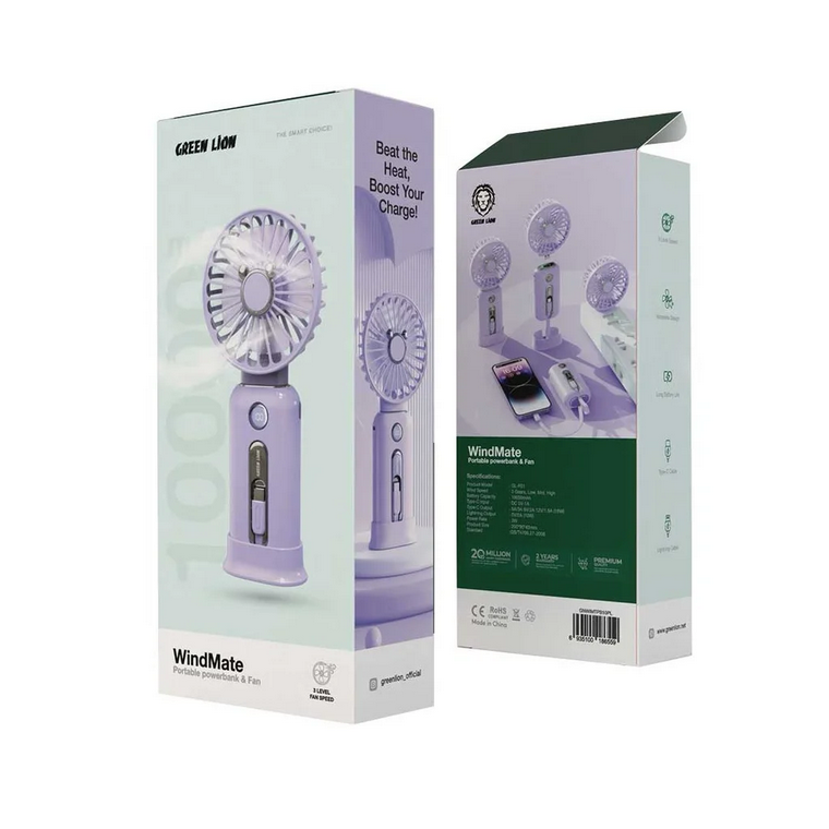 پنکه قابل حمل همراه با پاور بانک گرین لاین مدل Green Lion Wind Mate Portable Power Bank & Fan