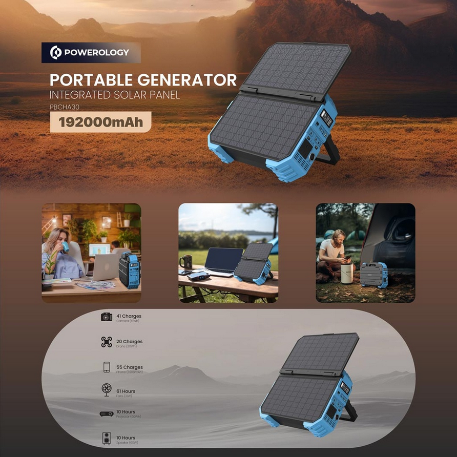 پاور ژنراتور خورشیدی پاورولوژی مدل Powerology 600W Portable Power Generator Integrated Solar Panel