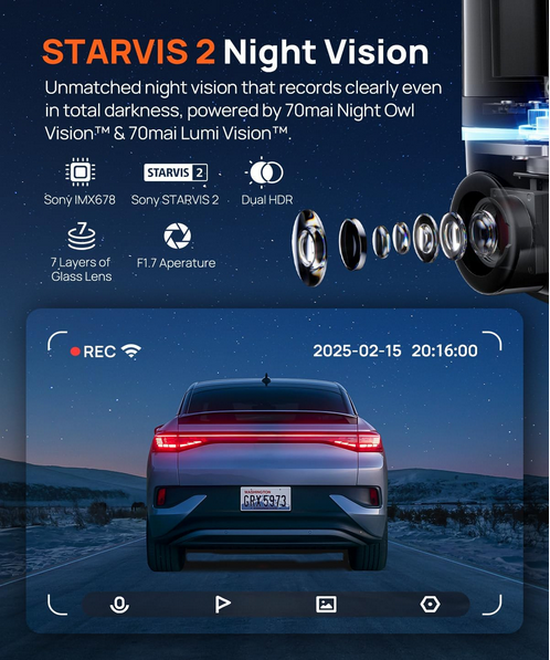 دوربین ثبت وقایع خودرو شیائومی سونتی می مدل 70mai Dash Cam X800