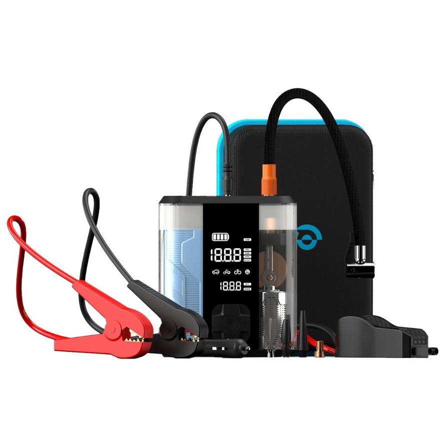 جامپ استارتر و پمپ باد پاورولوژی مدل Powerology 8800mAh Jump Start Air Compressor - Transparent