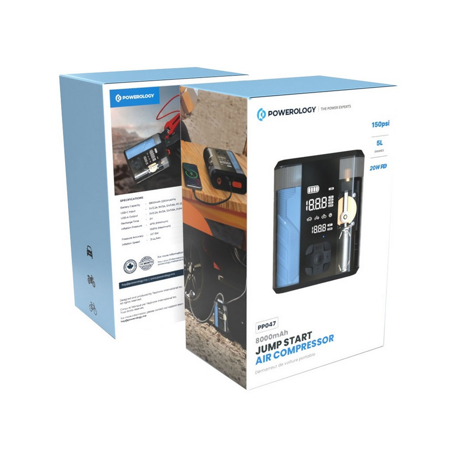 جامپ استارتر و پمپ باد پاورولوژی مدل Powerology 8800mAh Jump Start Air Compressor - Transparent