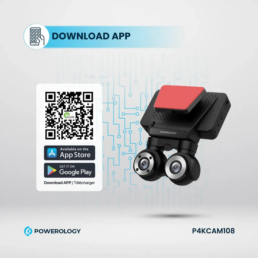دوربین ثبت وقایع خودرو پاورولوژی مدل  Powerology Dual Lens Dash Camera P4KCAM108