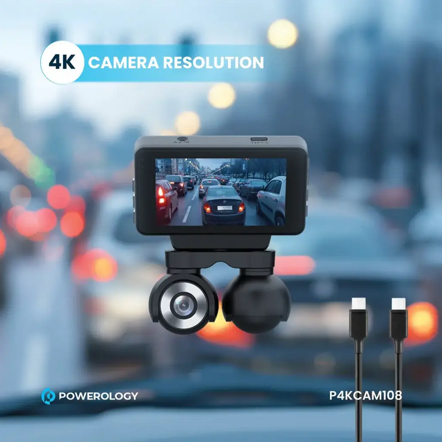 دوربین ثبت وقایع خودرو پاورولوژی مدل  Powerology Dual Lens Dash Camera P4KCAM108