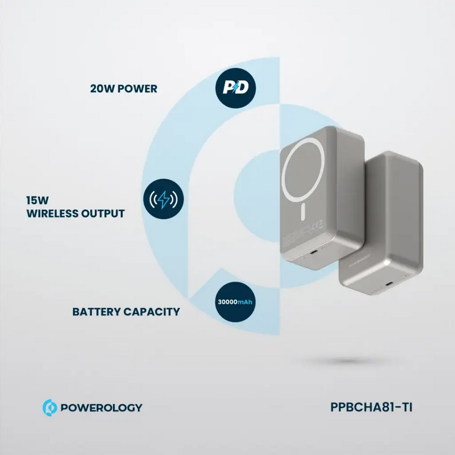 پاور بانک پاورولوژی مدل Powerology 30000mAh MagSafe Aluminum Power Bank