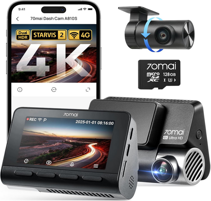 دوربین ثبت وقایع خودرو شیائومی سونتی می مدل 70mai 4K Dash Cam Front and Rear A810S