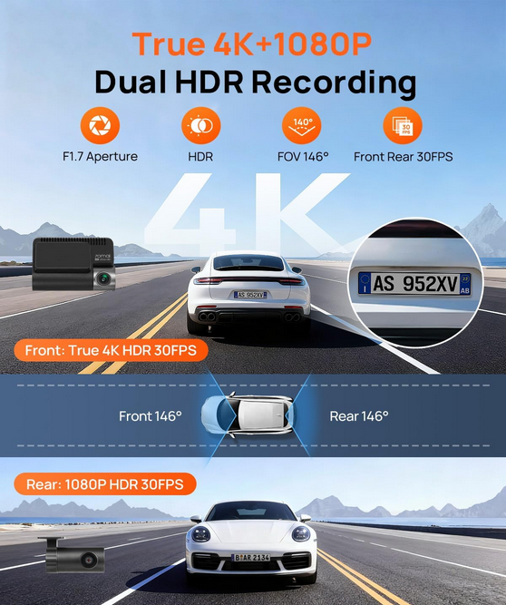 دوربین ثبت وقایع خودرو شیائومی سونتی می مدل 70mai 4K Dash Cam Front and Rear A810S