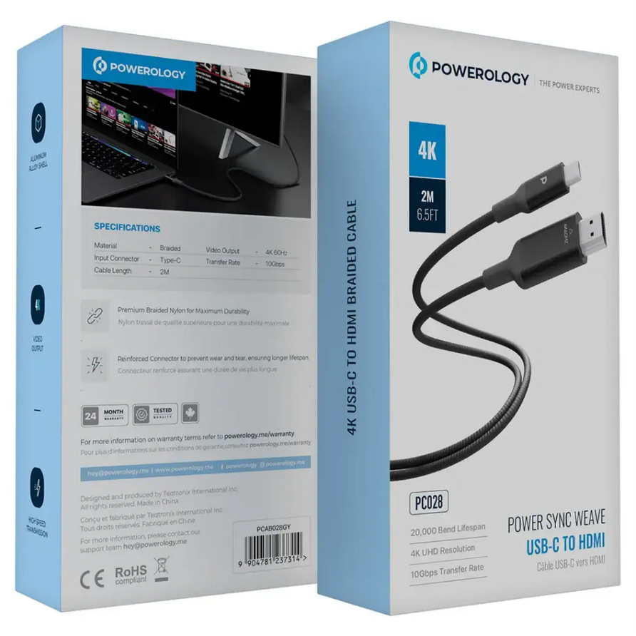 کابل تبدیل USB-C به HDMI پاورولوژی مدل Powerology Power Sync Flex 4K USB-C to HDMI 2m Cable