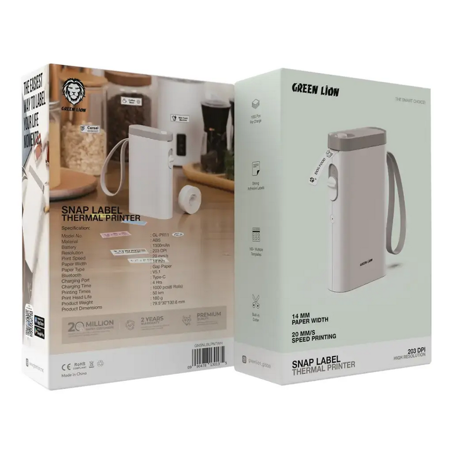 پرينتر ليبل زن گرین لاین مدل Green Lion Snap Label Thermal Printer 14mm