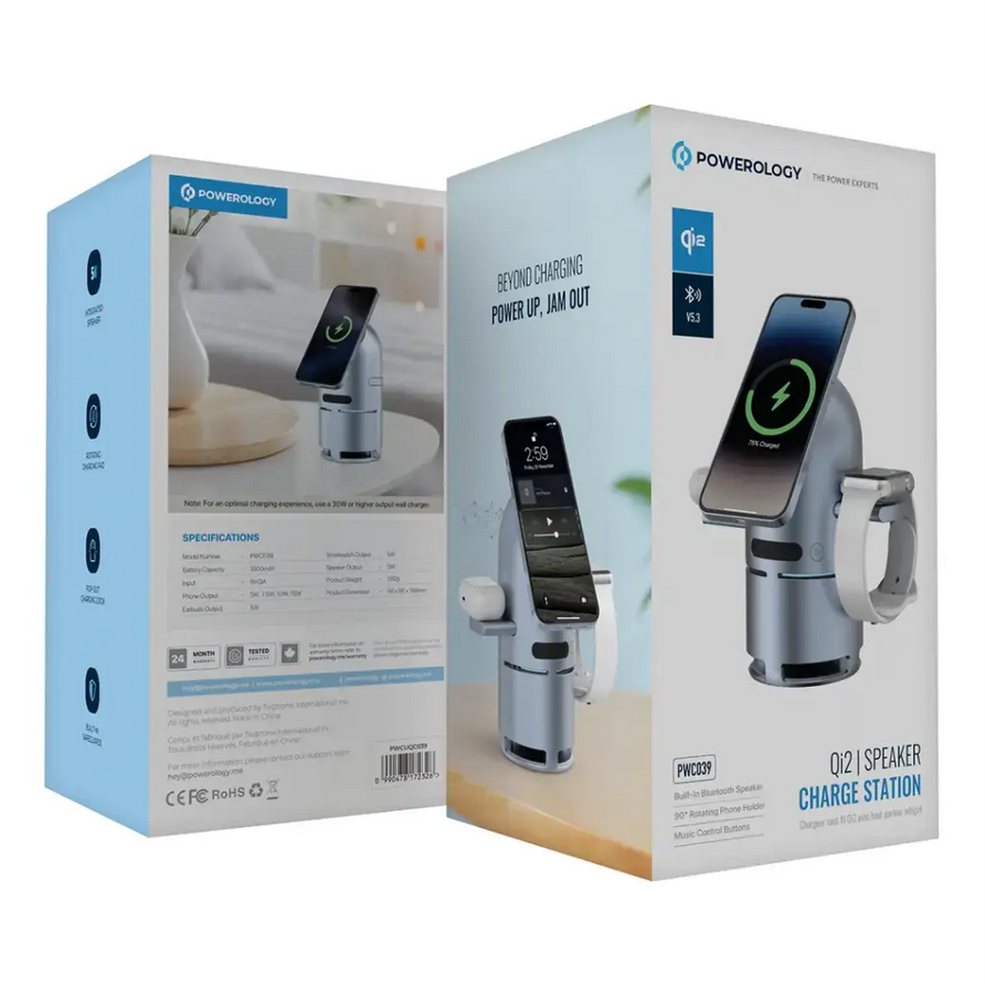 استند شارژر پاورولوژی مدل Powerology Qi2 Speaker Charge Station