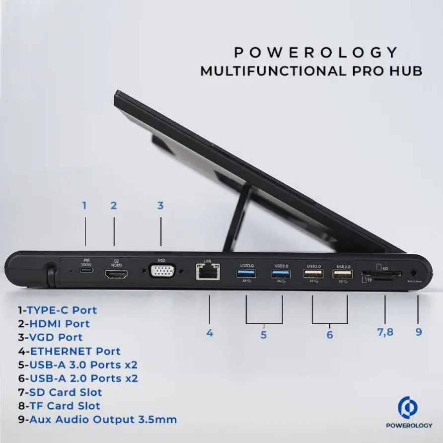 استند لپ تاپ چند کاره پاورولوژی مدل Powerology Multi-Functional Pro Hub Laptop Stand