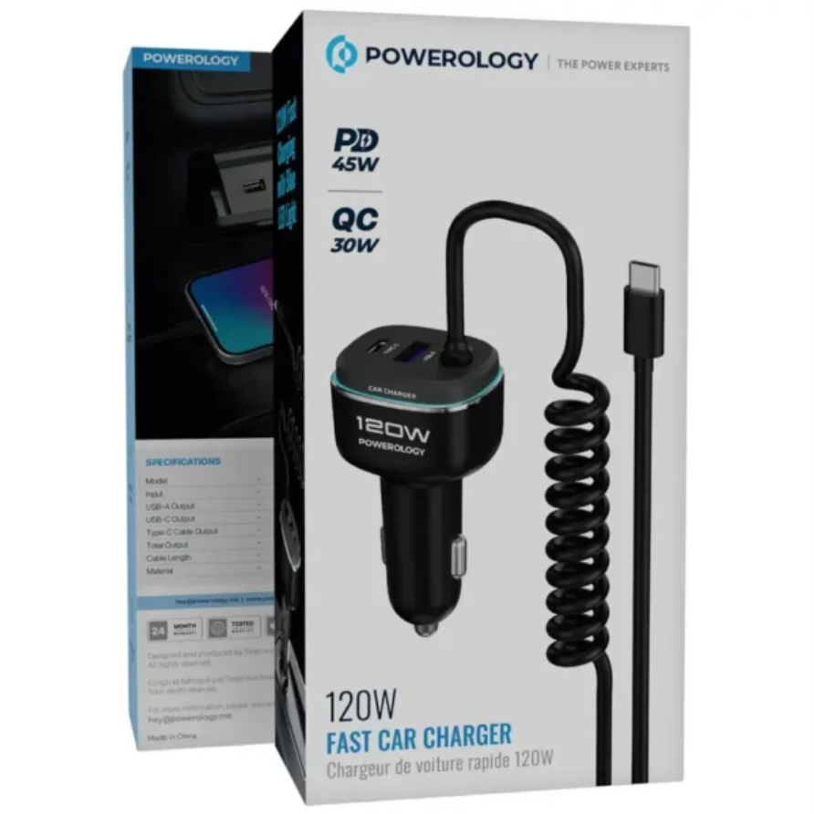 شارژر فندکی پاورولوژی مدل Powerology 120W Fast Car Charger PCCSR026
