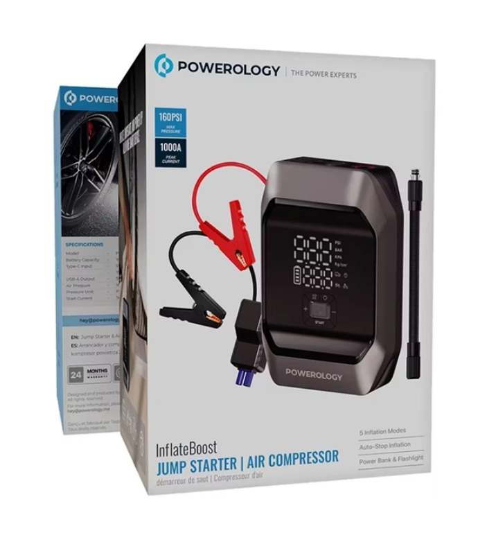 جامپ استارت و پمب باد پاورلوژی مدل Powerology Inflate Boost Jump Starter with Air Compressor PWKF03M